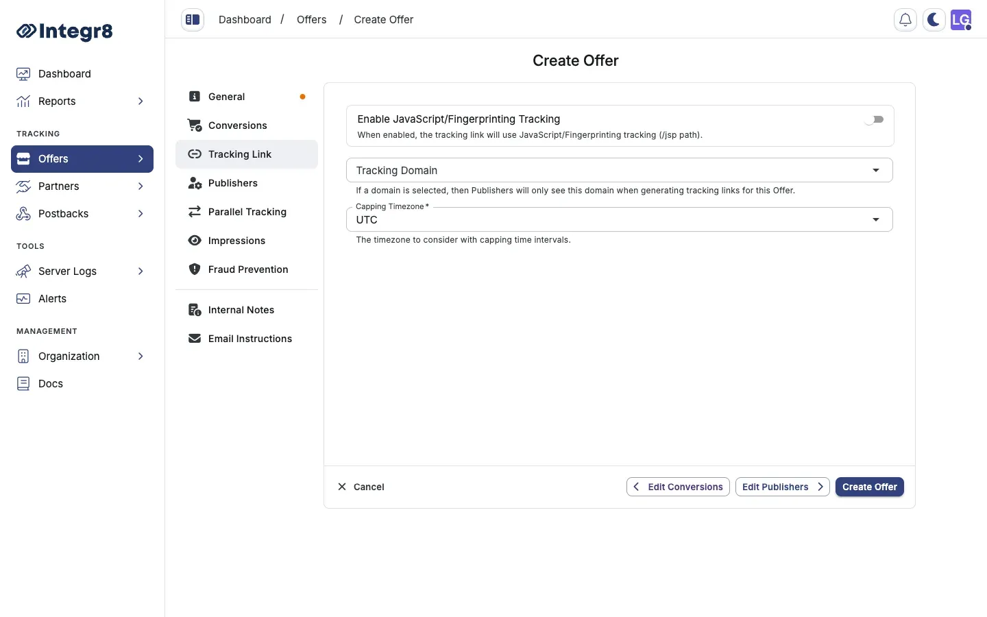 The Tracking Link section